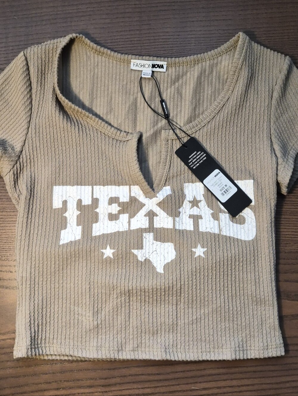 Fashion Nova, This Ain't Texas Ribbed Tee in Mocha